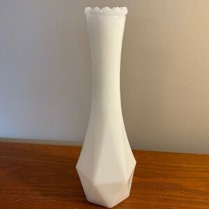 Vintage Milk Glass Geometric Pattern Bud Vase 8.5”